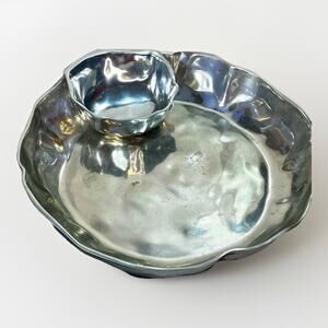 Beatriz Ball Silver SOHO Marius Chip & Dip Bowl/ Serving Platter Set w/ Bag